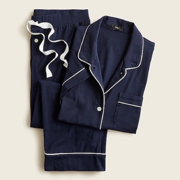 J. Crew Other - J. Crew Dreamy Short Sleeve Pajama Set in Navy White Stretch Cotton